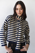 Callahan Jane Cardigan & Scarf - Navy & Creme Stripe Women's Tops - Sloane Boutique
