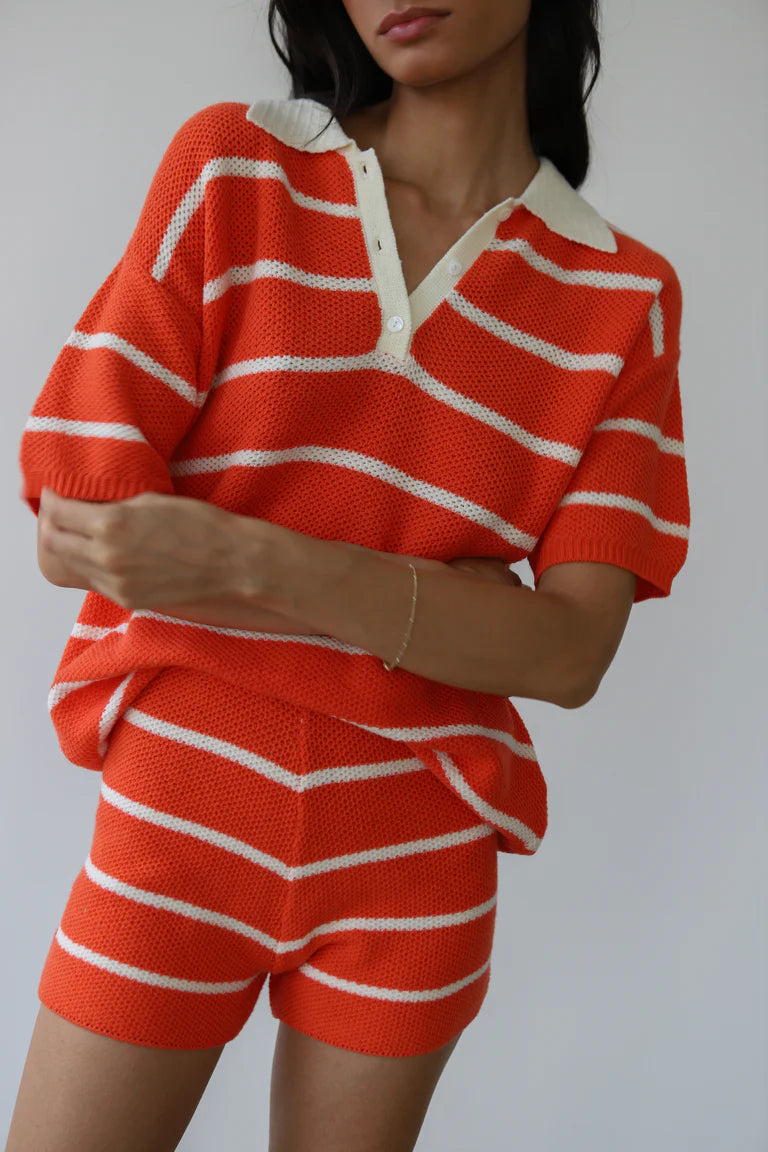 Callahan Knitwear Doris Oversized Polo - Poppy Women's Tops - Sloane Boutique