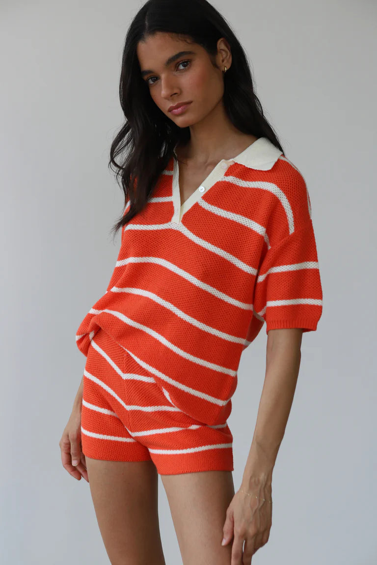 Callahan Knitwear Doris Oversized Polo - Poppy Women's Tops - Sloane Boutique