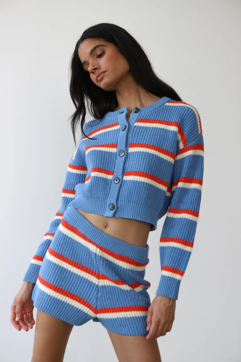 Callahan Knitwear Fiona Cardigan - Capri Blue Stripe Women's Tops - Sloane Boutique