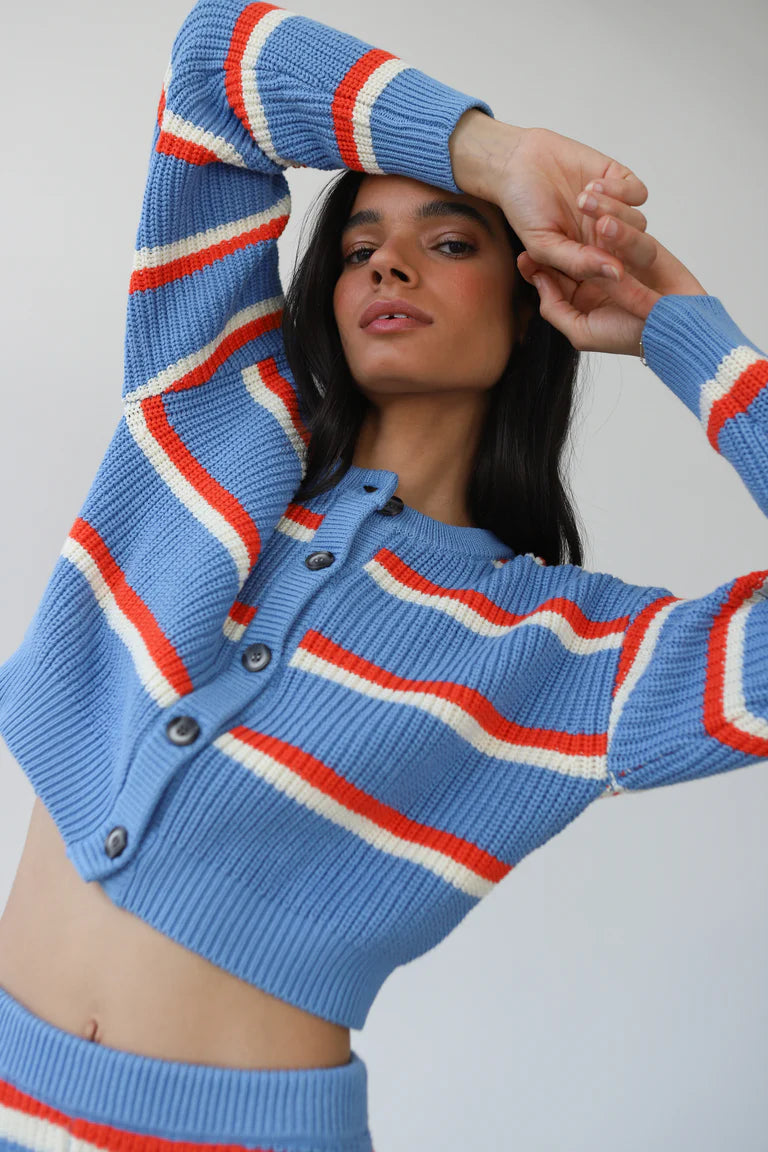 Callahan Knitwear Fiona Cardigan - Capri Blue Stripe Women's Tops - Sloane Boutique