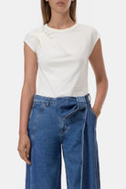 Closed Bow T-Shirt - Ivory Women's Tops - Sloane Boutique