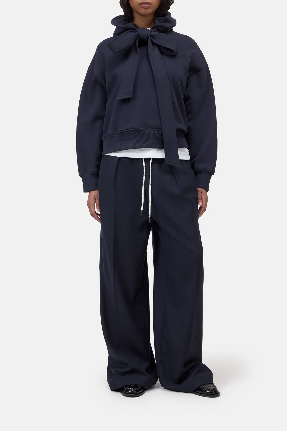 Closed Bow Tie Hoodie - Dark Night Women's Tops - Sloane Boutique