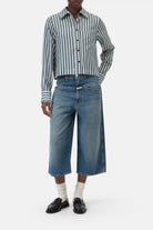 Closed Cropped Classic Shirt - Royal Green Women's Tops - Sloane Boutique