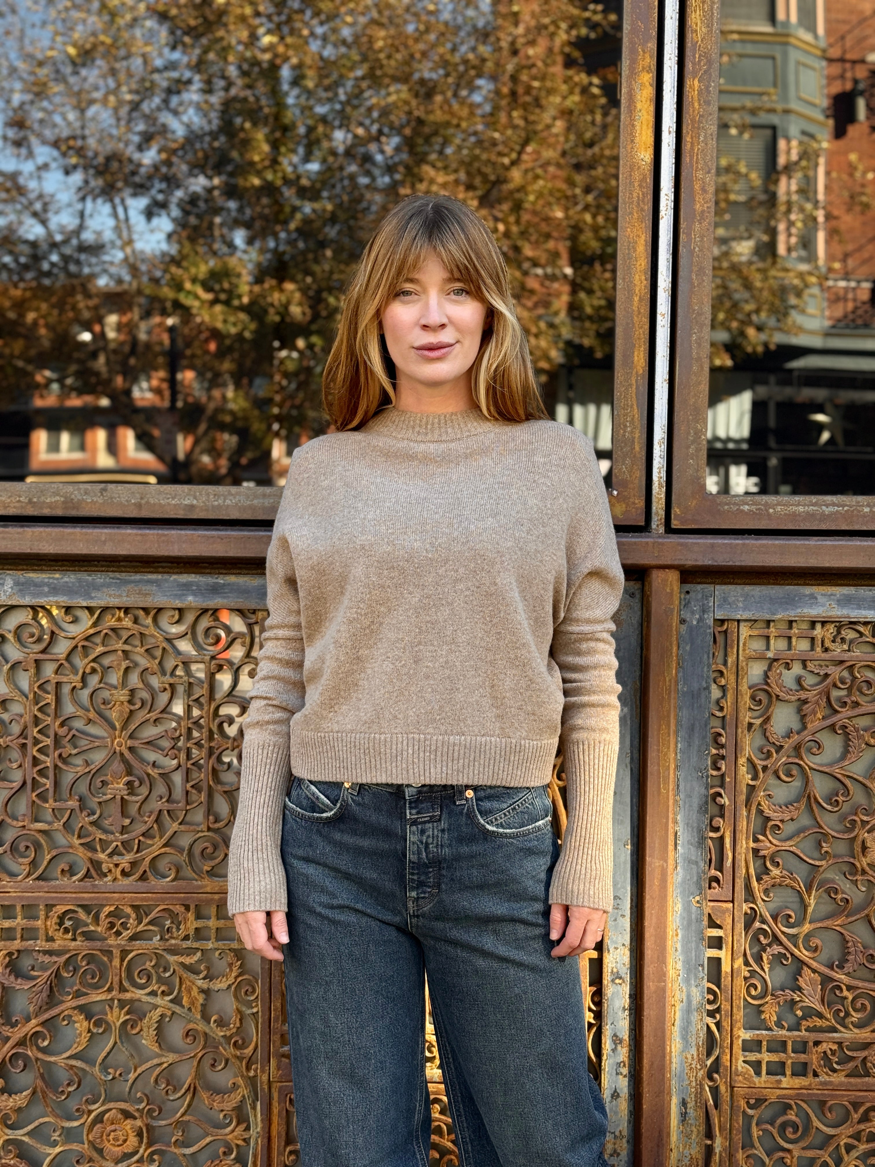 Closed Cropped Crew Sweater - Dark Chino Beige Women's Tops - Sloane Boutique