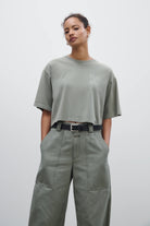 Closed Cropped T-Shirt - Faded Green Women's Tops - Sloane Boutique