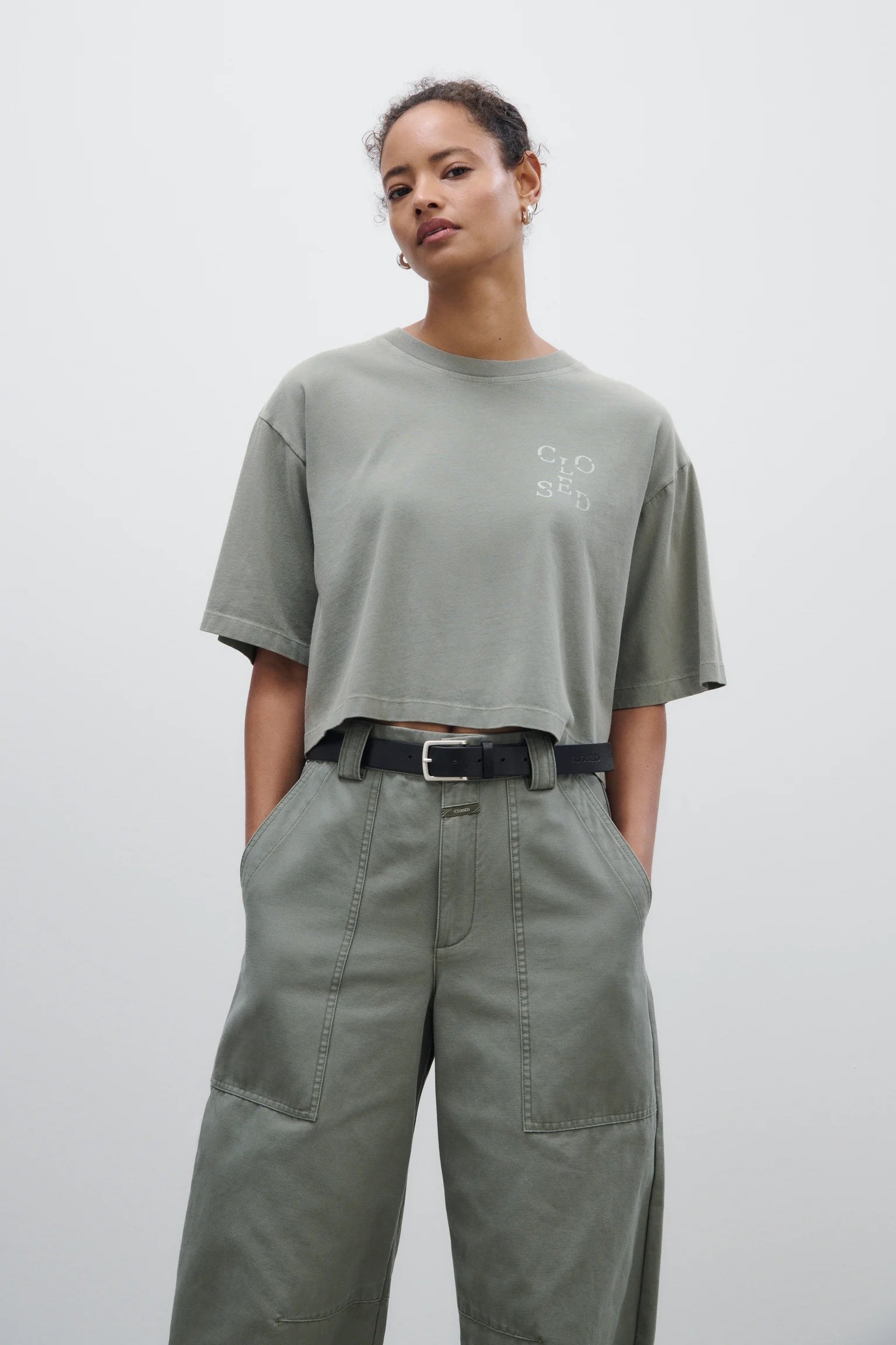 Closed Cropped T-Shirt - Faded Green Women's Tops - Sloane Boutique