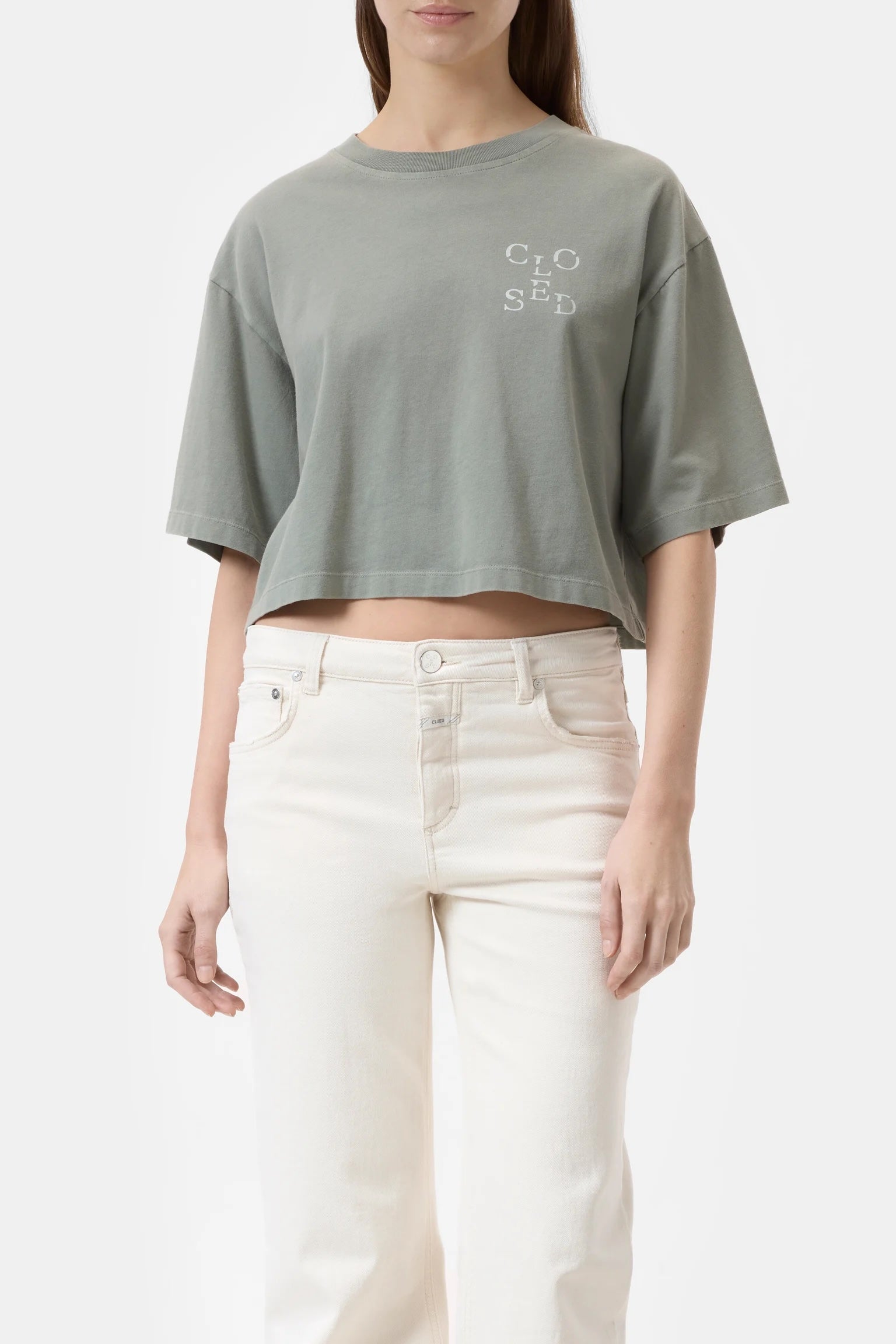 Closed Cropped T-Shirt - Faded Green Women's Tops - Sloane Boutique