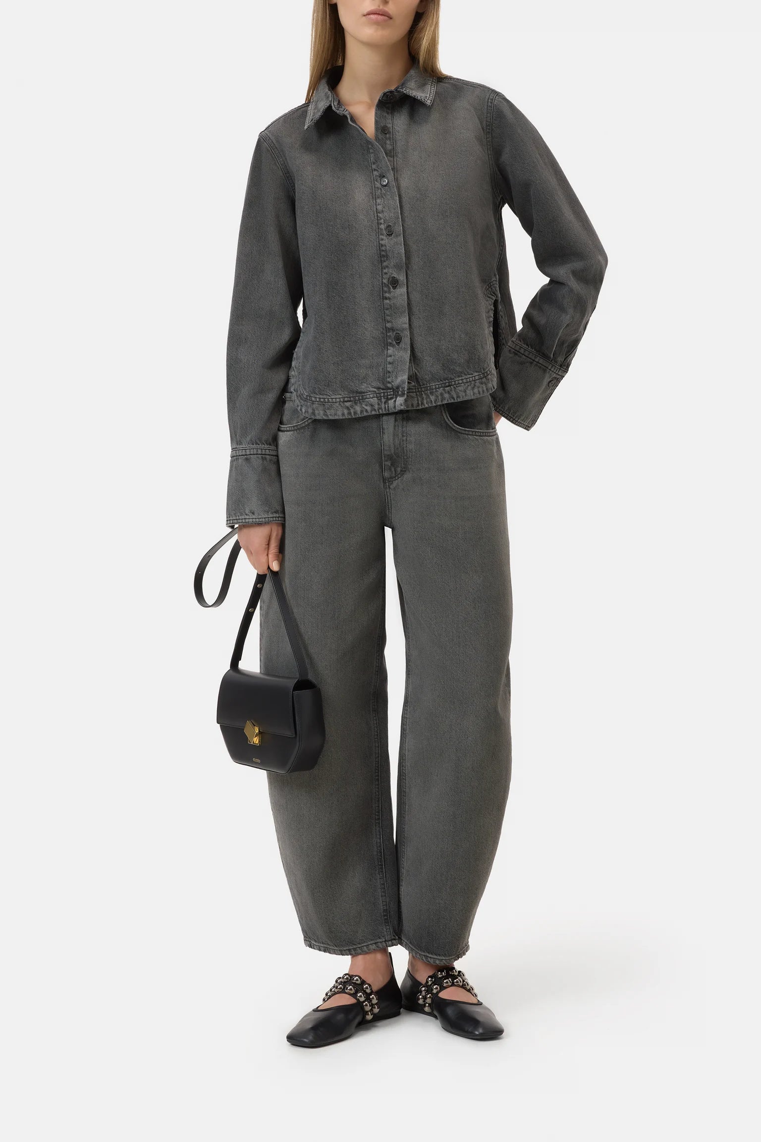 CLOSED Curved Hem Shirt - Dark Grey Women's Tops - Sloane Boutique