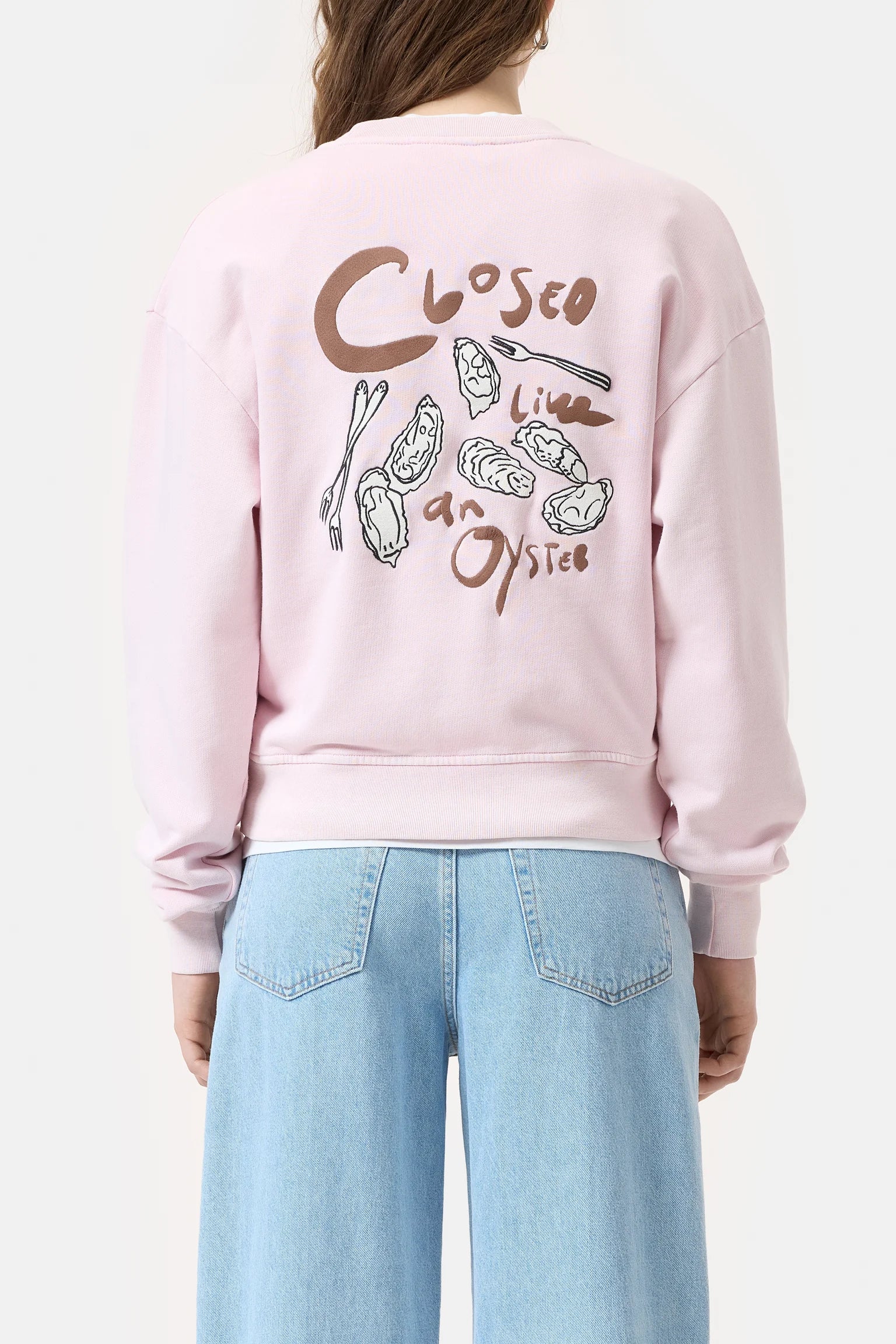 Closed Embroidered Sweatshirt - Milkshake Pink sale tops - Sloane Boutique