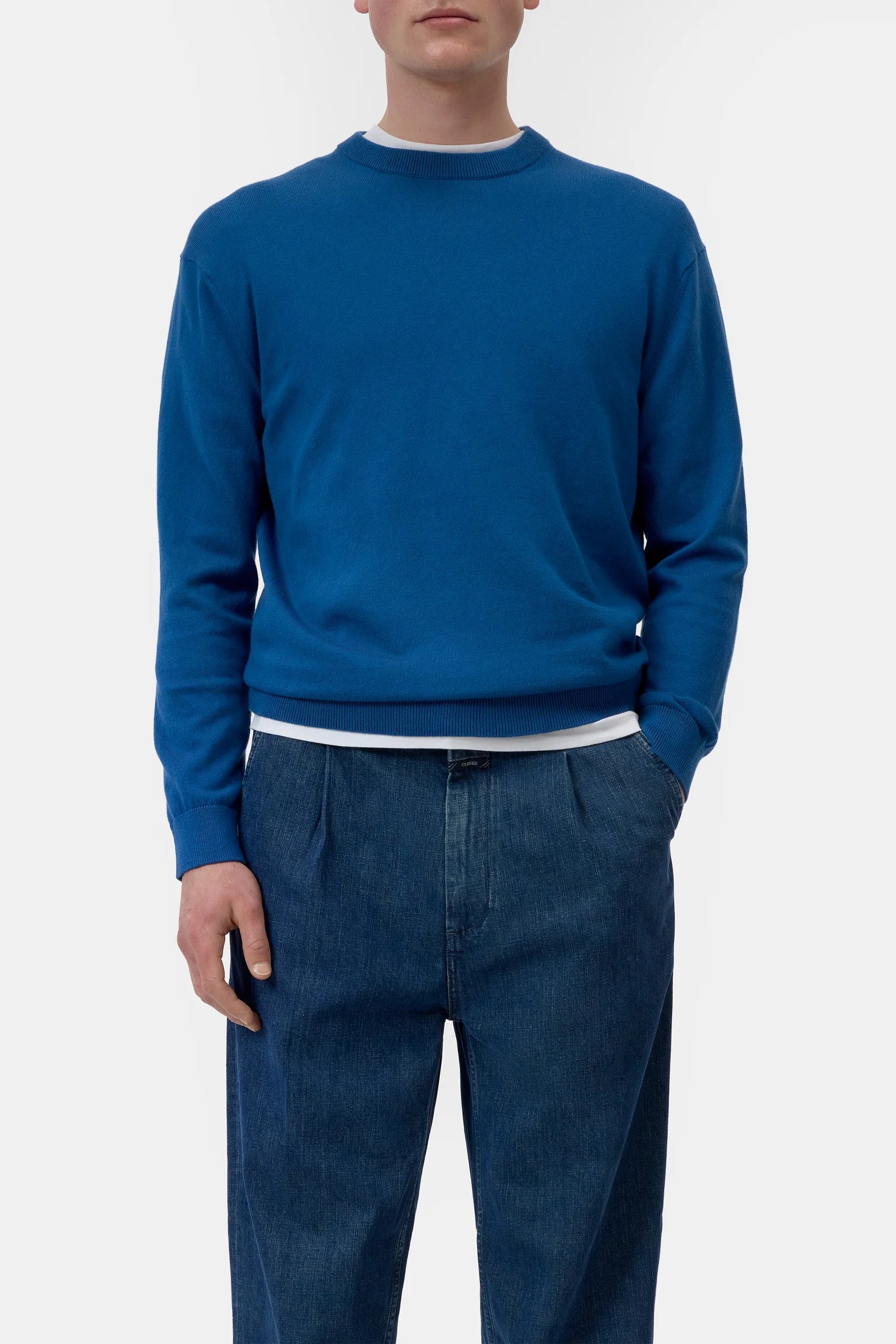 Closed Knit Crewneck Long Sleeve - Harbour Blue Men's Tops - Sloane Boutique