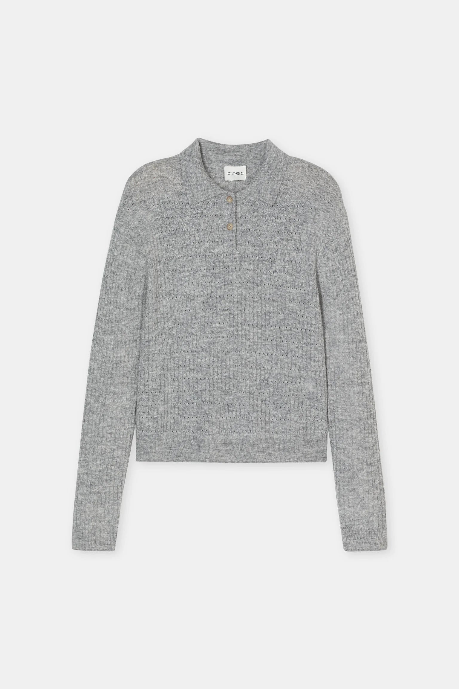 Closed Long Sleeve Polo - Light Grey Melange Women's Tops - Sloane Boutique