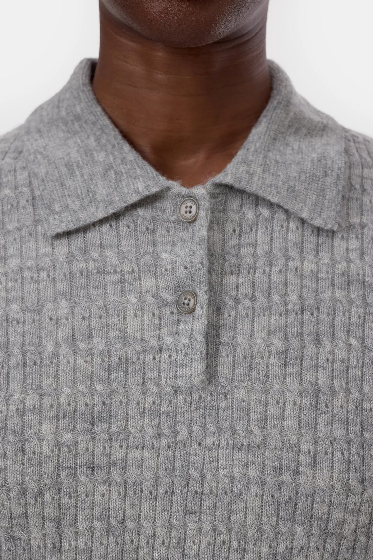 Closed Long Sleeve Polo - Light Grey Melange Women's Tops - Sloane Boutique