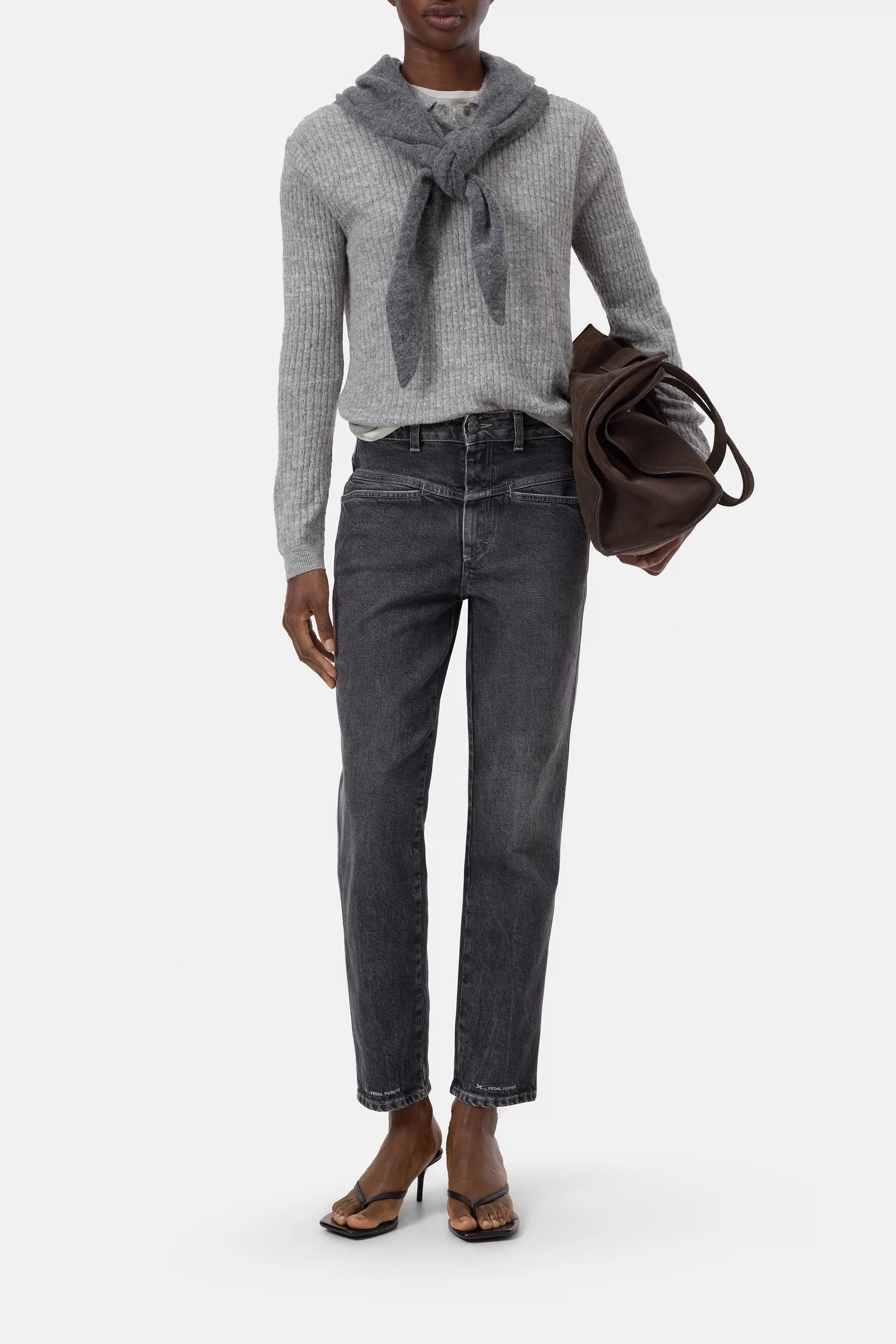 Closed Long Sleeve Polo - Light Grey Melange Women's Tops - Sloane Boutique