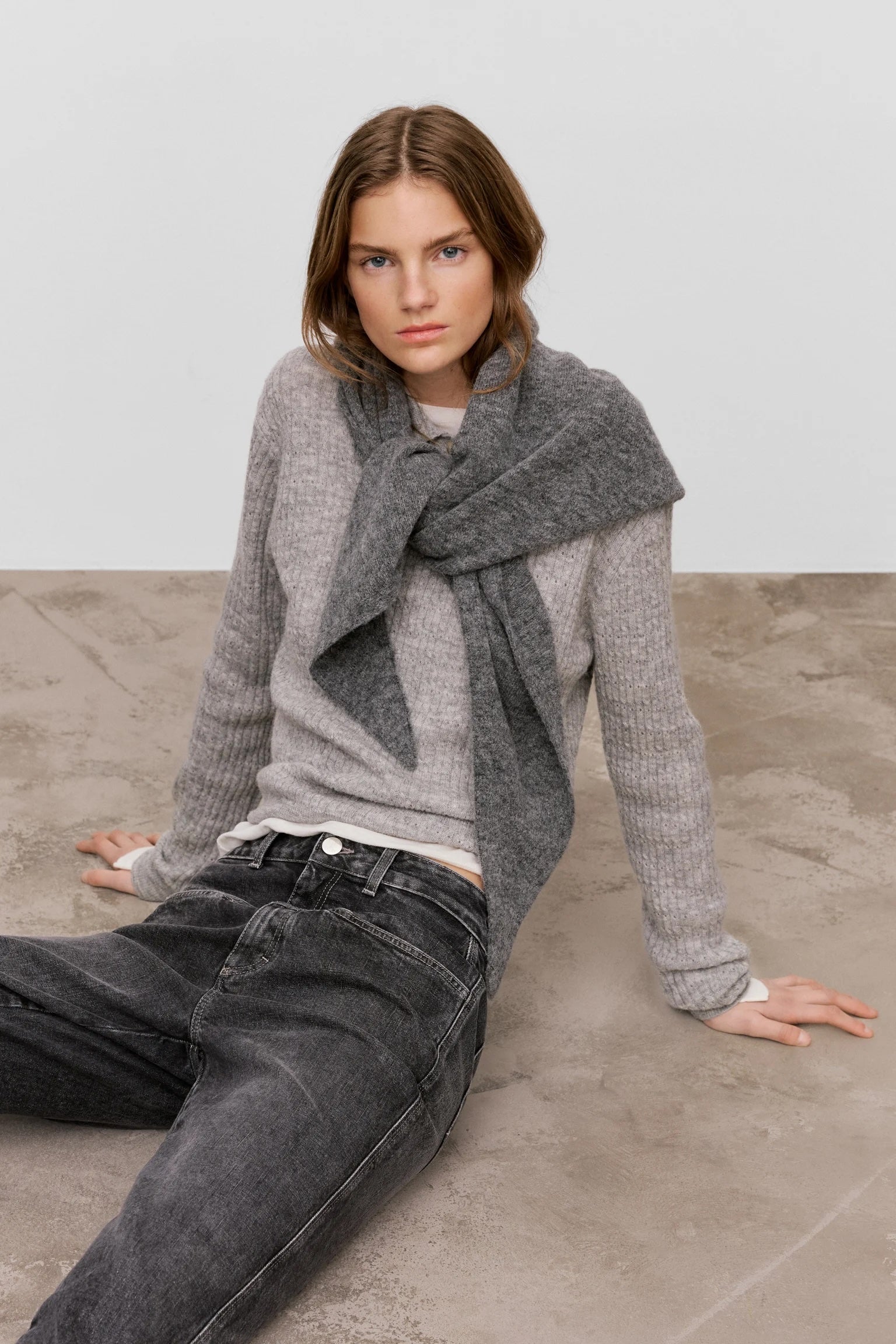 Closed Long Sleeve Polo - Light Grey Melange Women's Tops - Sloane Boutique