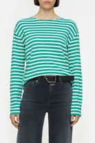 Closed Long Sleeve Striped Shirt - Meadow Green sale tops - Sloane Boutique