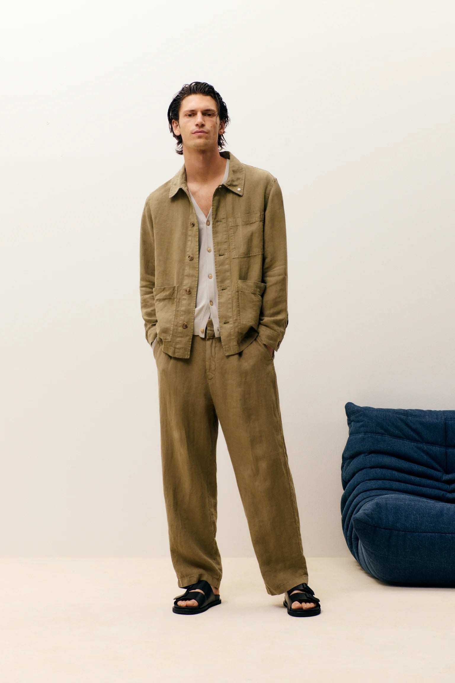 Closed Men's Blomberg Wide Linen - Chino Green Men's Bottoms - Sloane Boutique