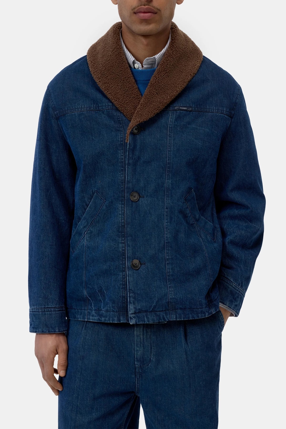 Closed Men's Jacket w/Shawl Collar - Mid Blue Outerwear - Sloane Boutique