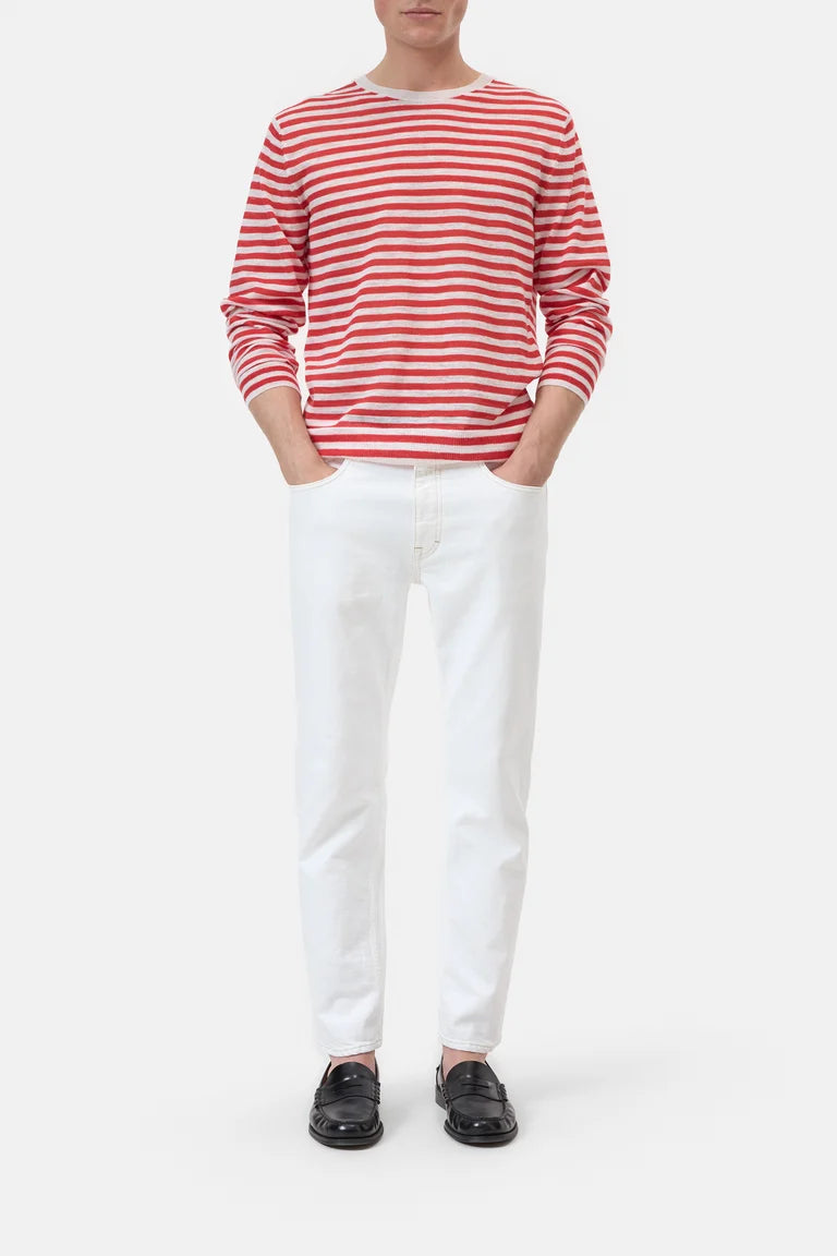 CLOSED Men's Striped Crewneck Sweater - Laser Red Men's Tops - Sloane Boutique