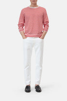 CLOSED Men's Striped Crewneck Sweater - Laser Red Men's Tops - Sloane Boutique