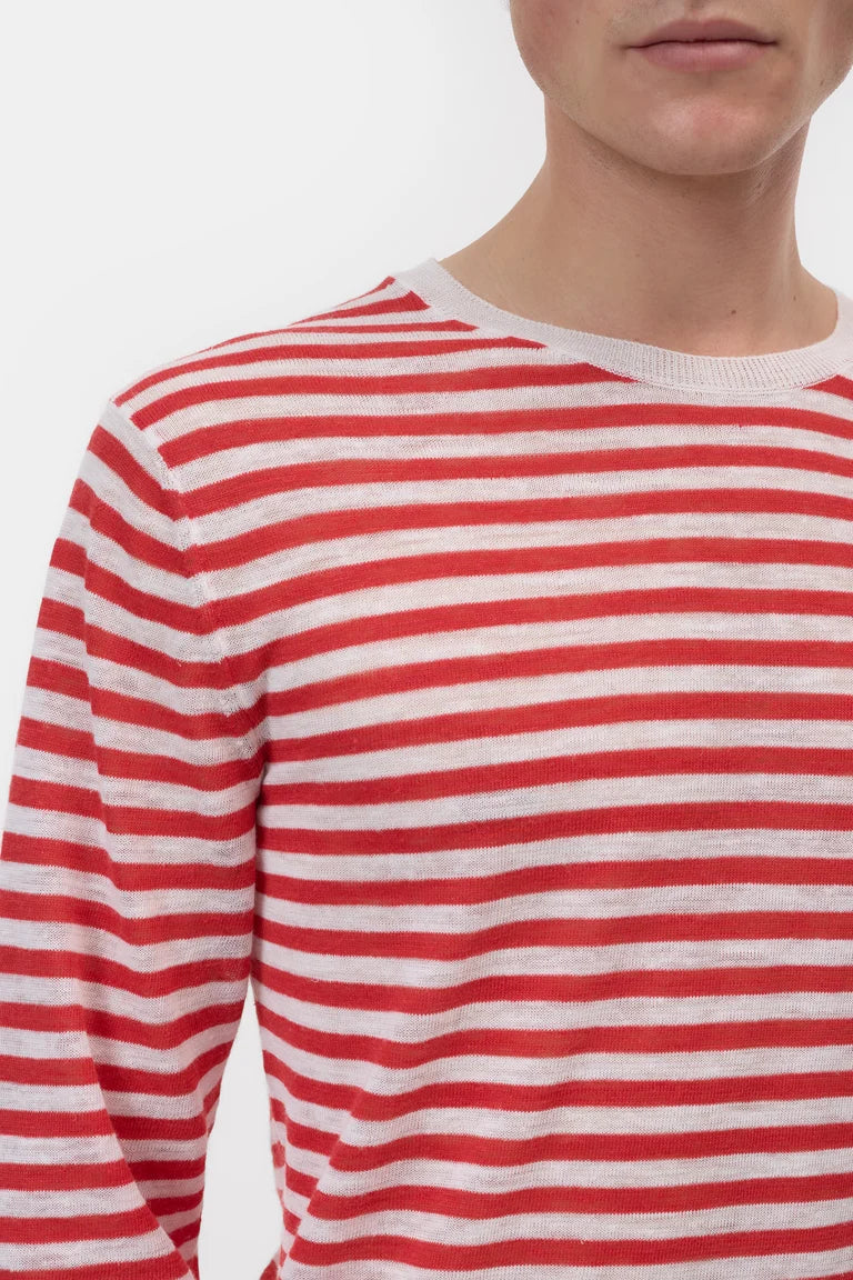 CLOSED Men's Striped Crewneck Sweater - Laser Red Men's Tops - Sloane Boutique