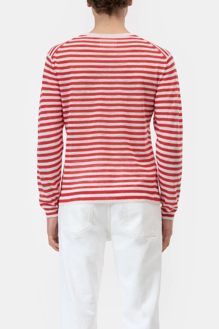 CLOSED Men's Striped Crewneck Sweater - Laser Red Men's Tops - Sloane Boutique