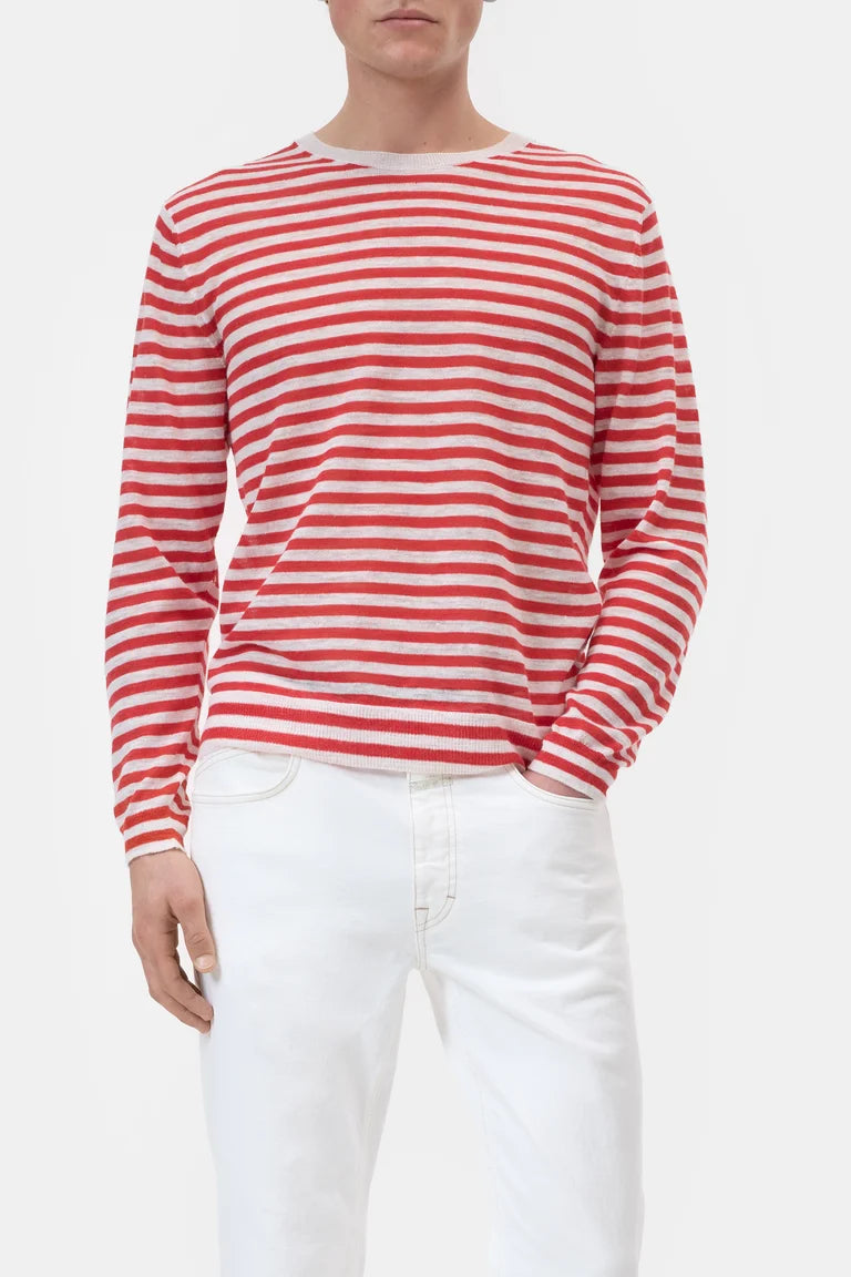 CLOSED Men's Striped Crewneck Sweater - Laser Red Men's Tops - Sloane Boutique