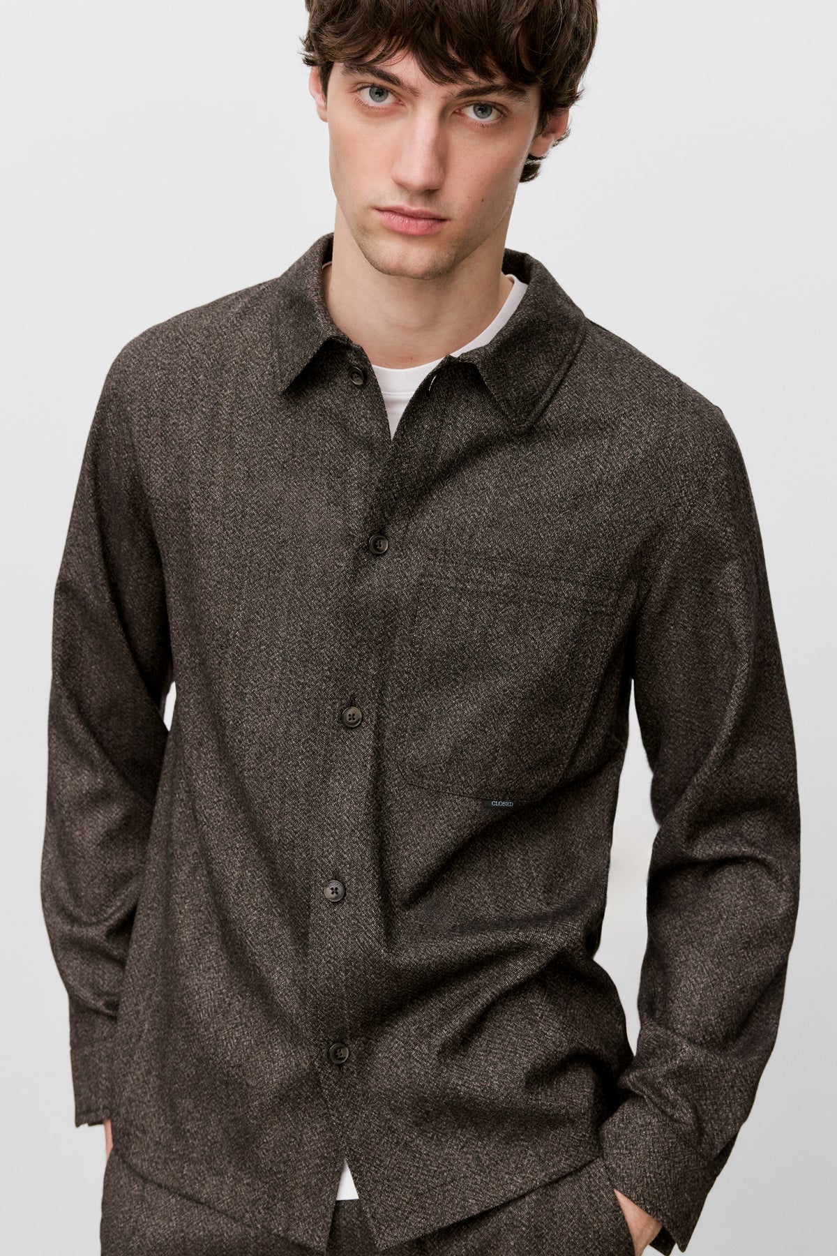 Closed Men's Wool Shirt - Espresso Brown Men's Tops - Sloane Boutique