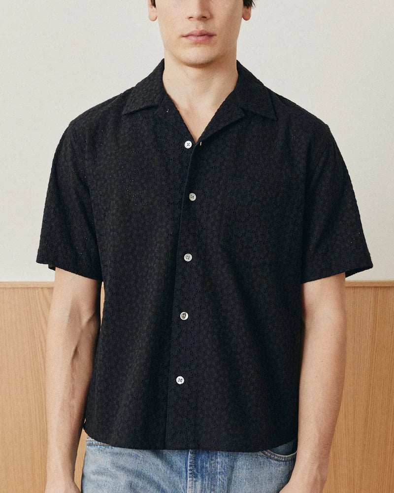 Corridor Floral Eyelet Short Sleeve - Black Men's Tops - Sloane Boutique