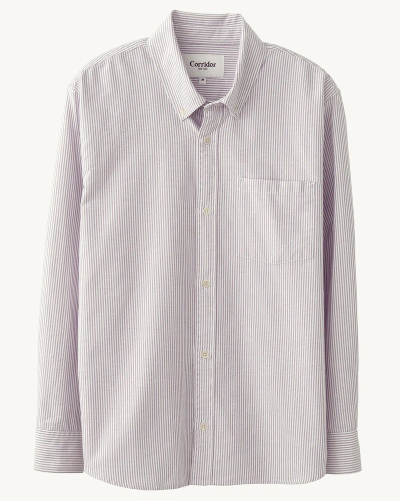 Corridor Men's Stripe Oxford Long Sleeve - Purple Men's Tops - Sloane Boutique