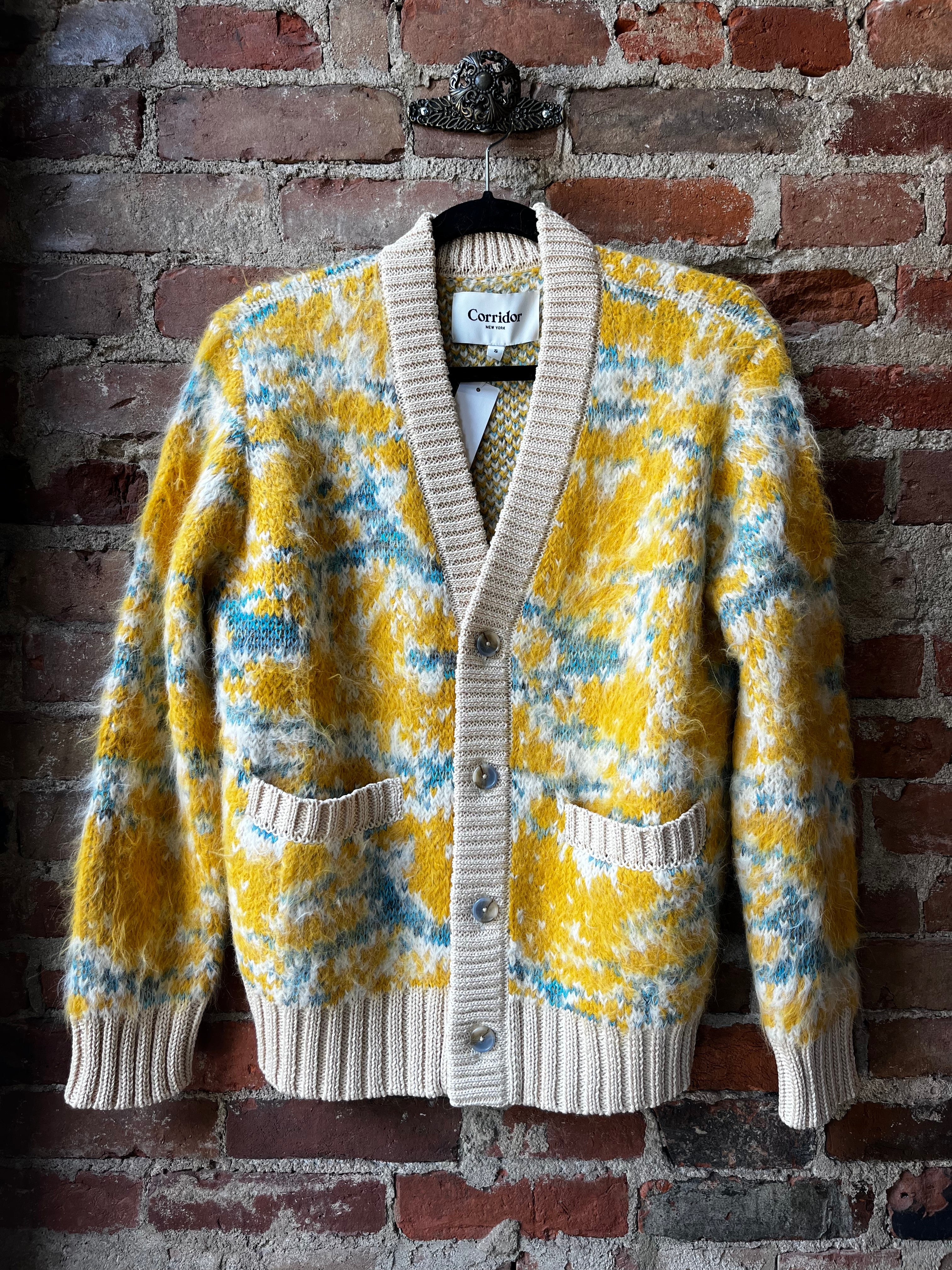 Corridor Mohair Camo Cardigan - Yellow Men's Tops - Sloane Boutique