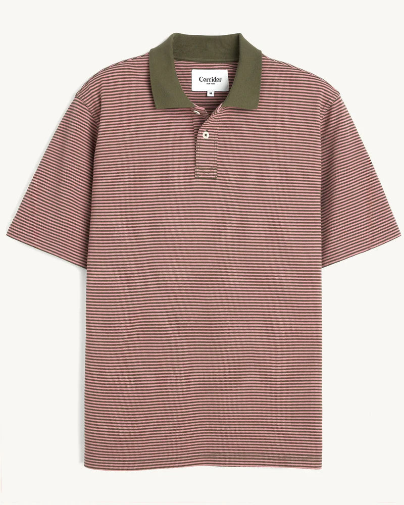 Corridor Stripe Pique Polo - Pink Men's Tops - Sloane Boutique