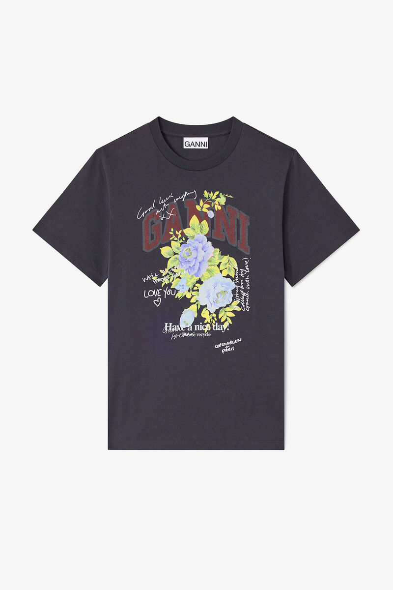 Ganni Basic Cotton Jersey Rose T-shirt - Phantom Women's Tops - Sloane Boutique