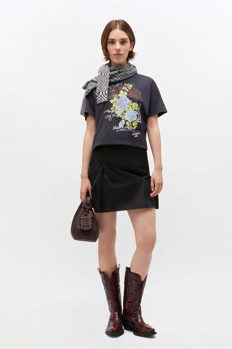 Ganni Basic Cotton Jersey Rose T-shirt - Phantom Women's Tops - Sloane Boutique