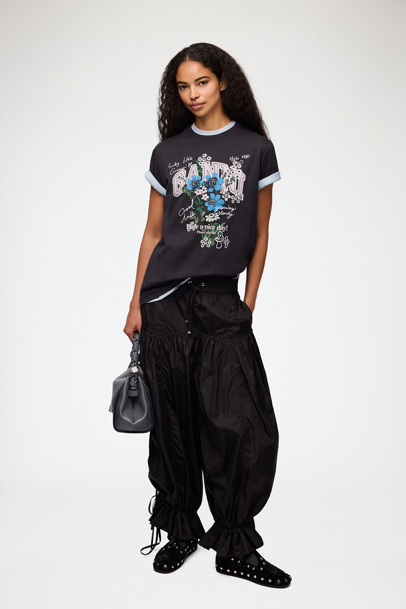 Ganni Basic Cotton Relaxed T-Shirt - Phantom Flower Women's Tops - Sloane Boutique