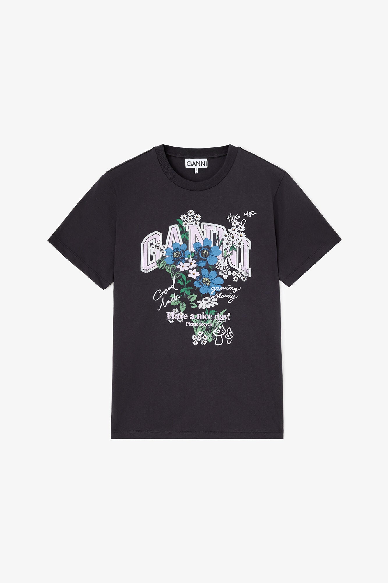 Ganni Basic Cotton Relaxed T-Shirt - Phantom Flower Women's Tops - Sloane Boutique