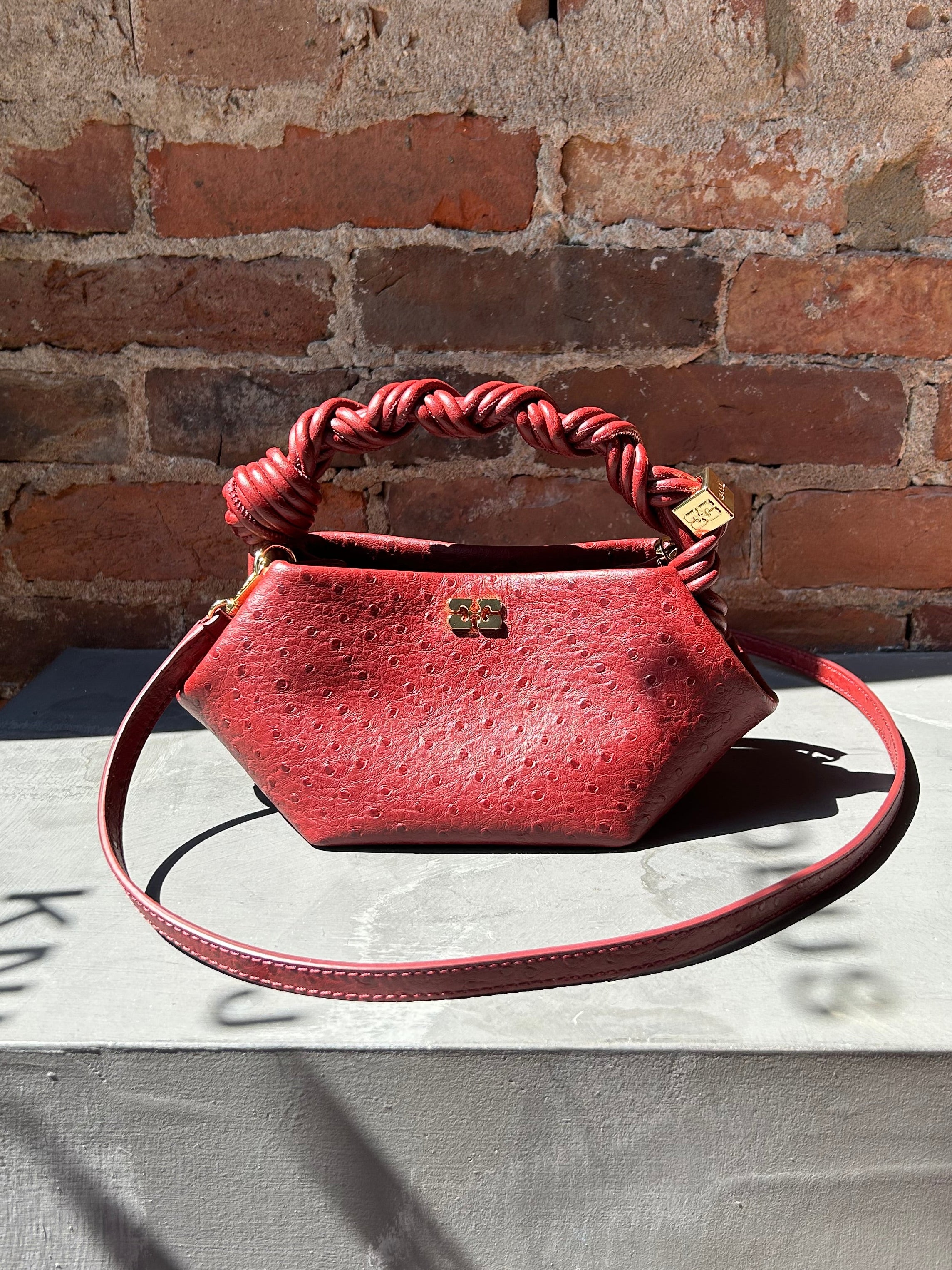 GANNI Bou Mini Ostrich - Brick Red Handbags - Sloane Boutique