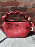 GANNI Bou Mini Ostrich - Brick Red Handbags - Sloane Boutique