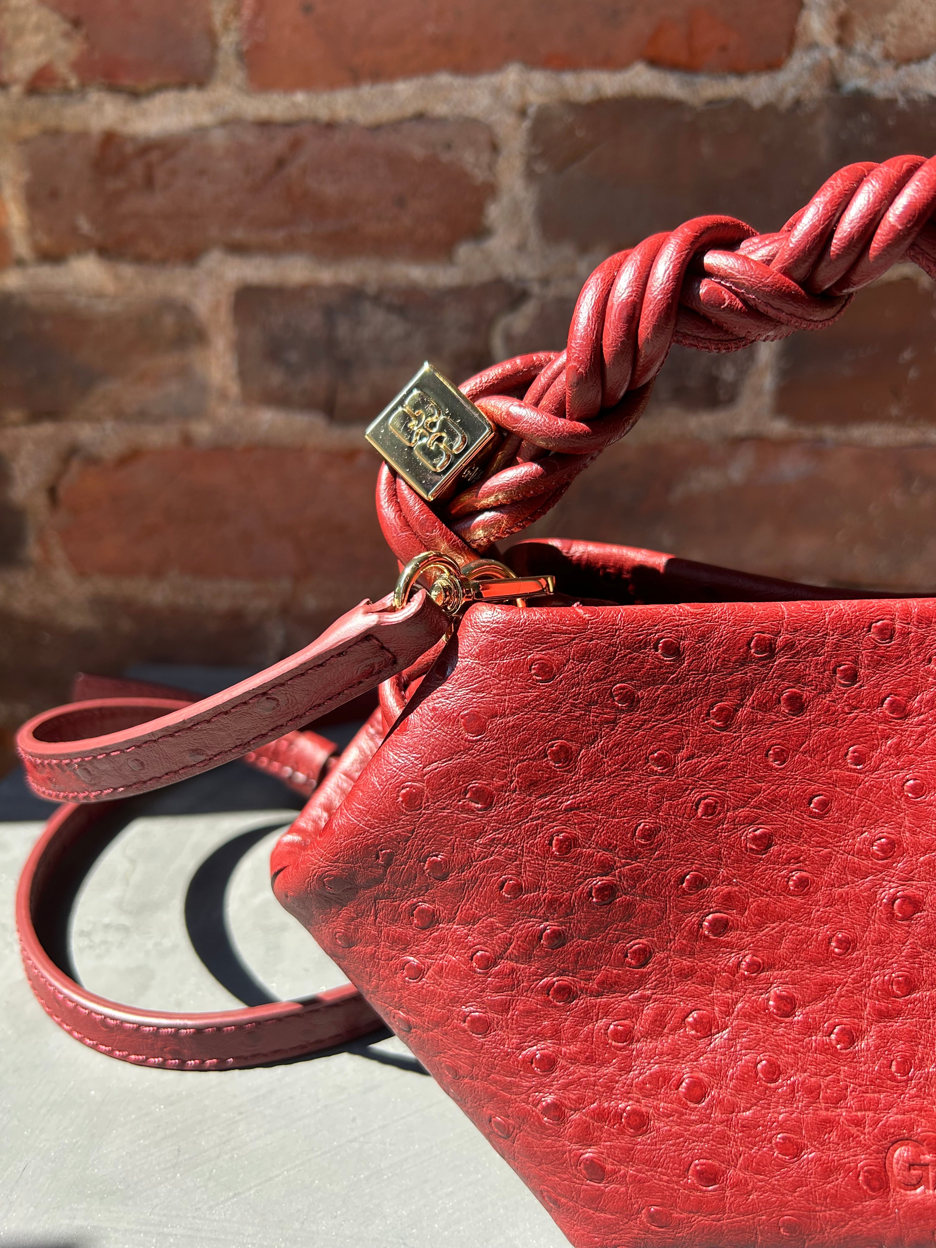 GANNI Bou Mini Ostrich - Brick Red Handbags - Sloane Boutique