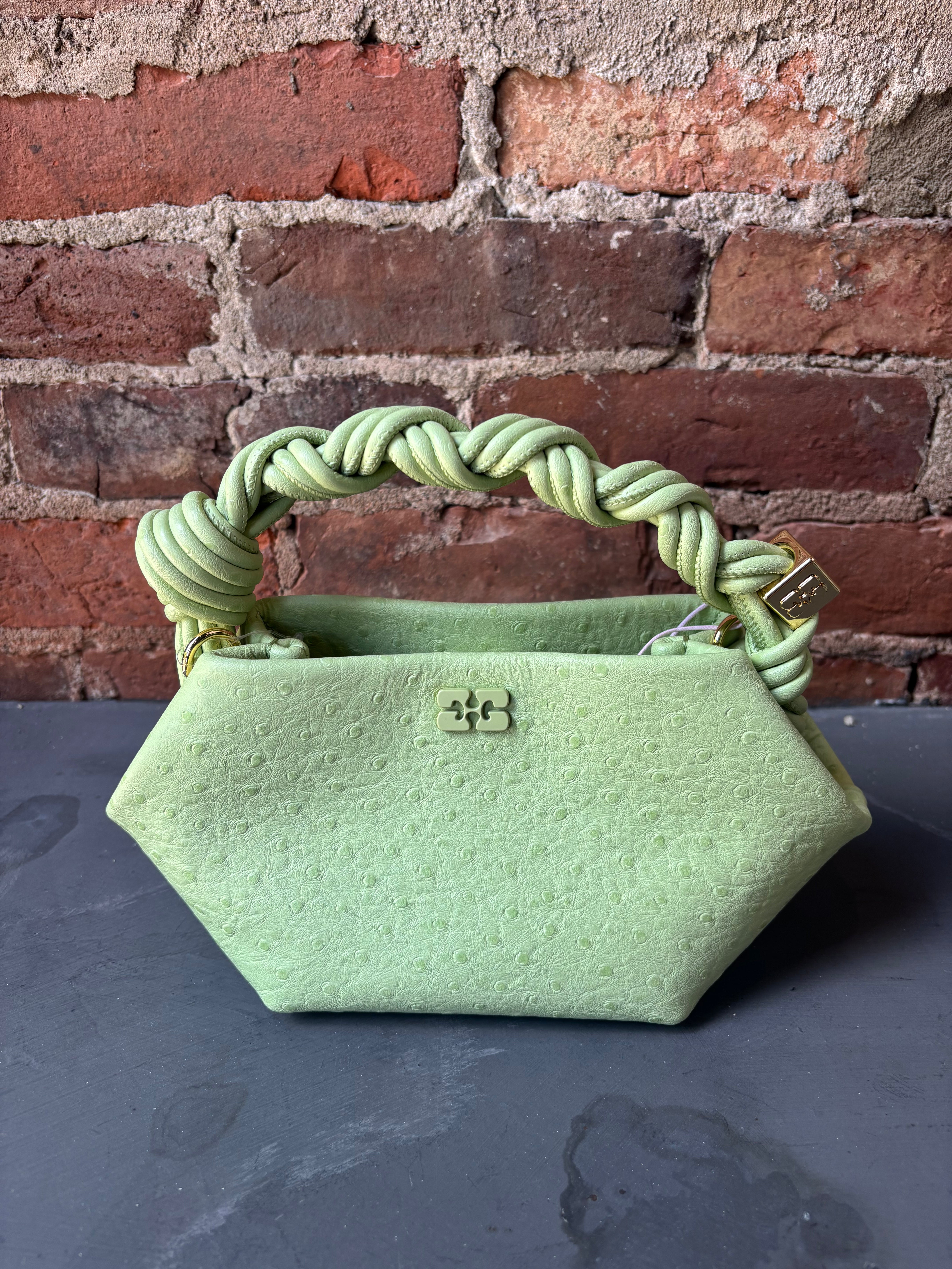 GANNI Bou Mini Ostrich - Lily Green Handbags - Sloane Boutique