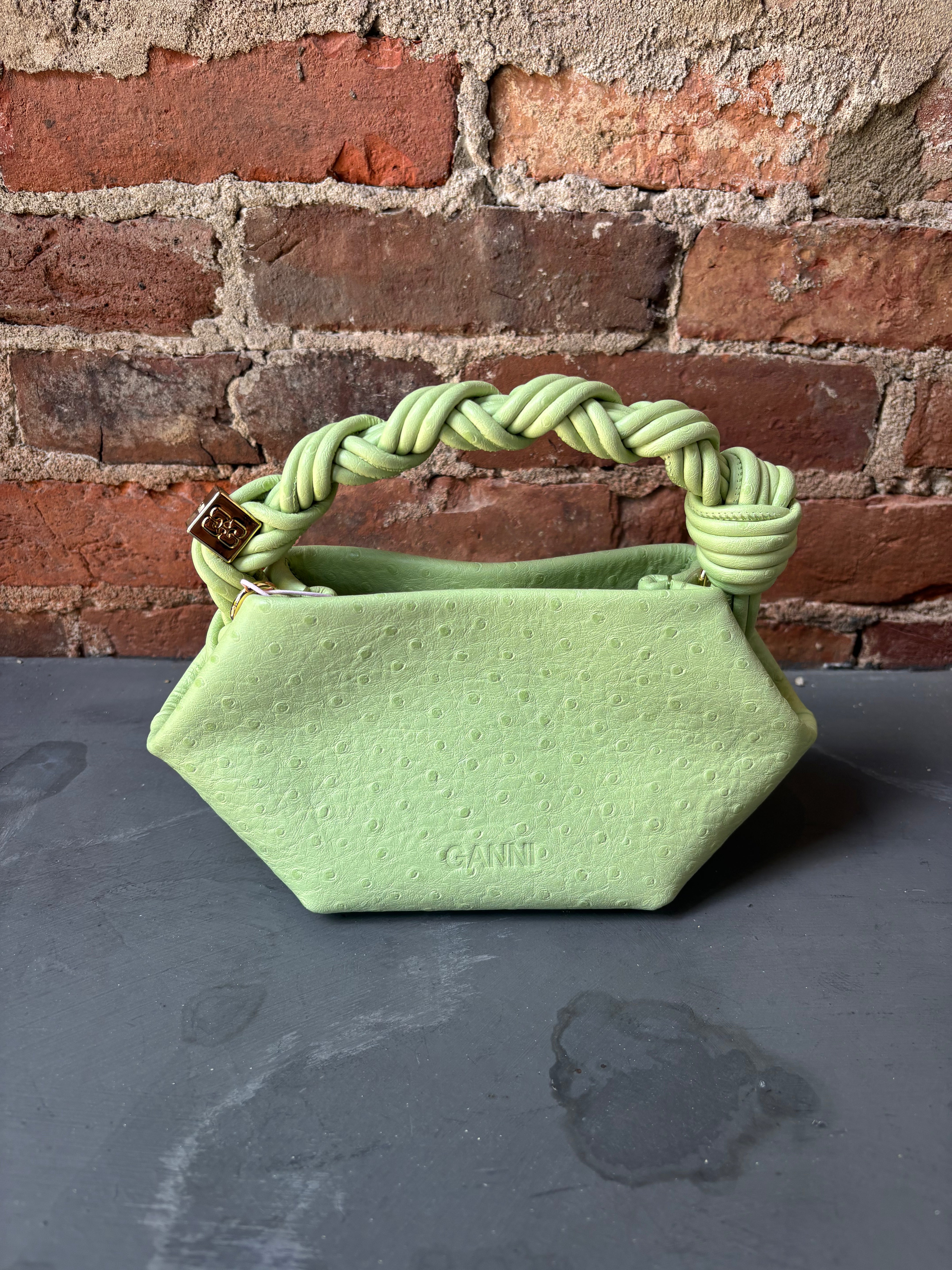 GANNI Bou Mini Ostrich - Lily Green Handbags - Sloane Boutique