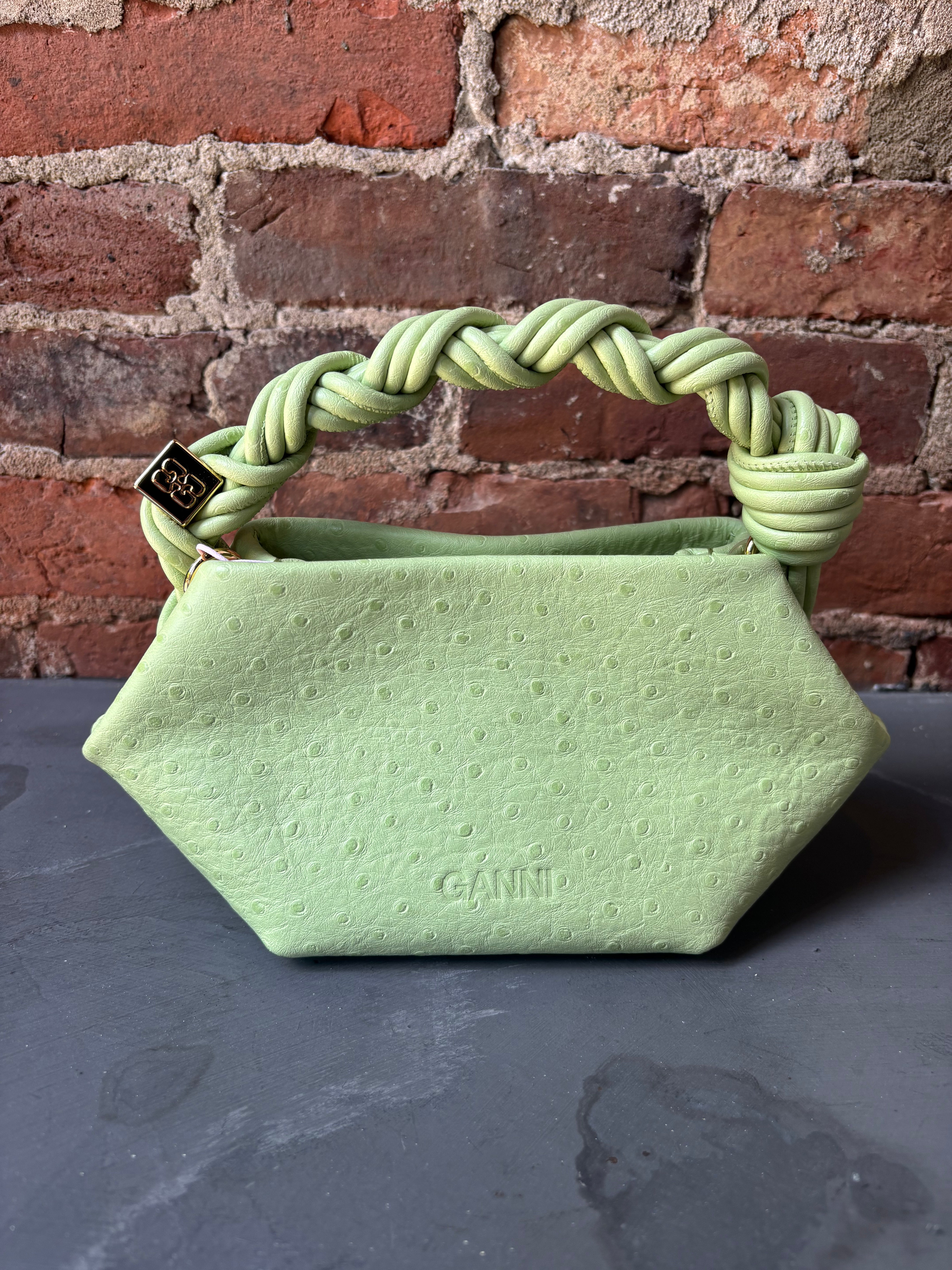GANNI Bou Mini Ostrich - Lily Green Handbags - Sloane Boutique