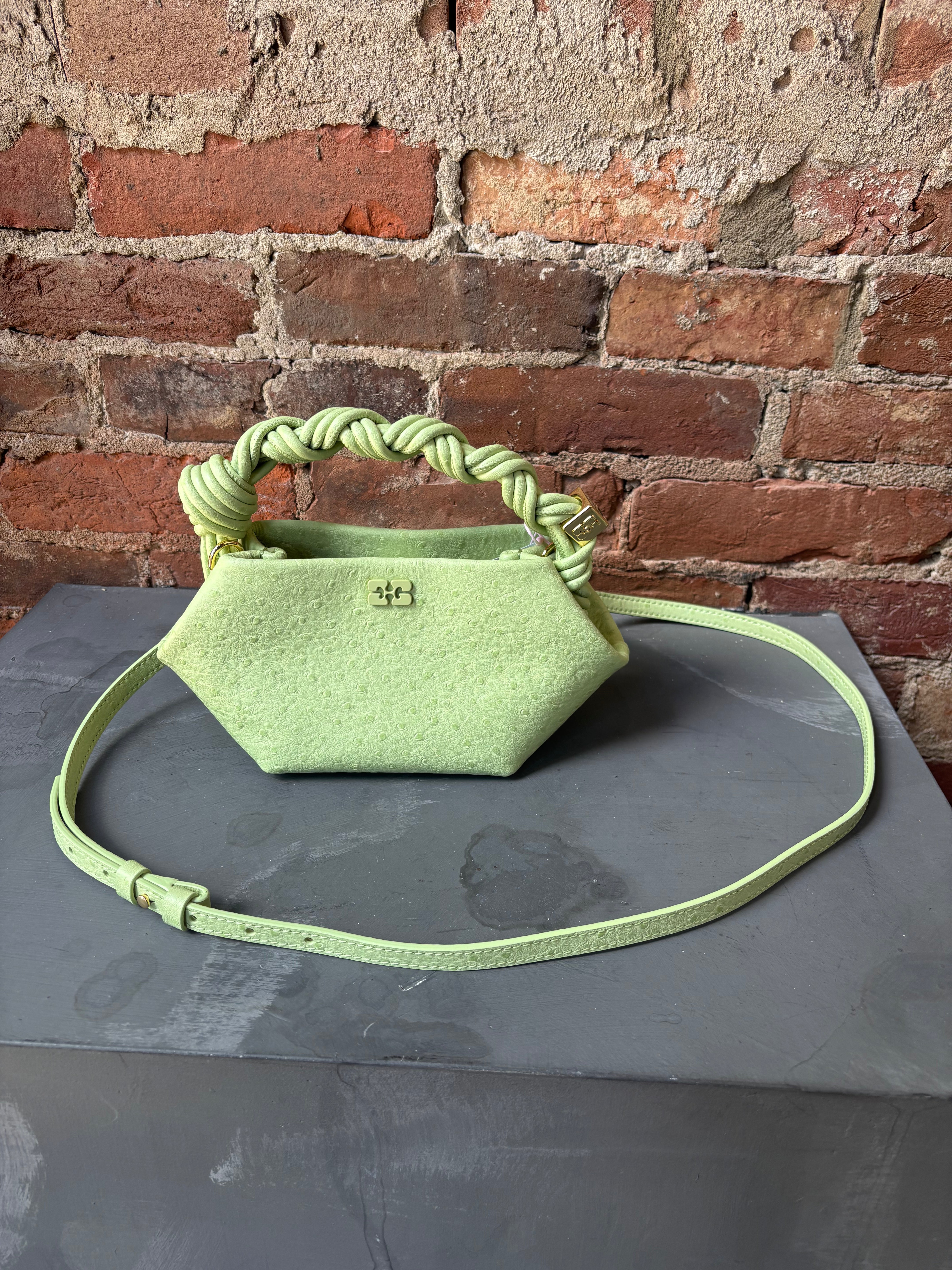 GANNI Bou Mini Ostrich - Lily Green Handbags - Sloane Boutique