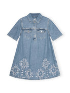 Ganni Broderie Anglaise Denim Mini - Light Blue Stone sale dresses - Sloane Boutique