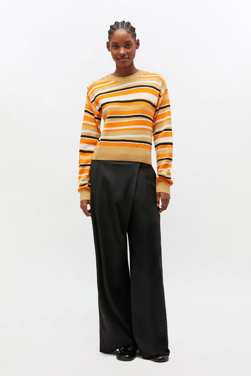 Ganni Calendered Wool Mid Waist Pants - Black Women's Bottoms - Sloane Boutique