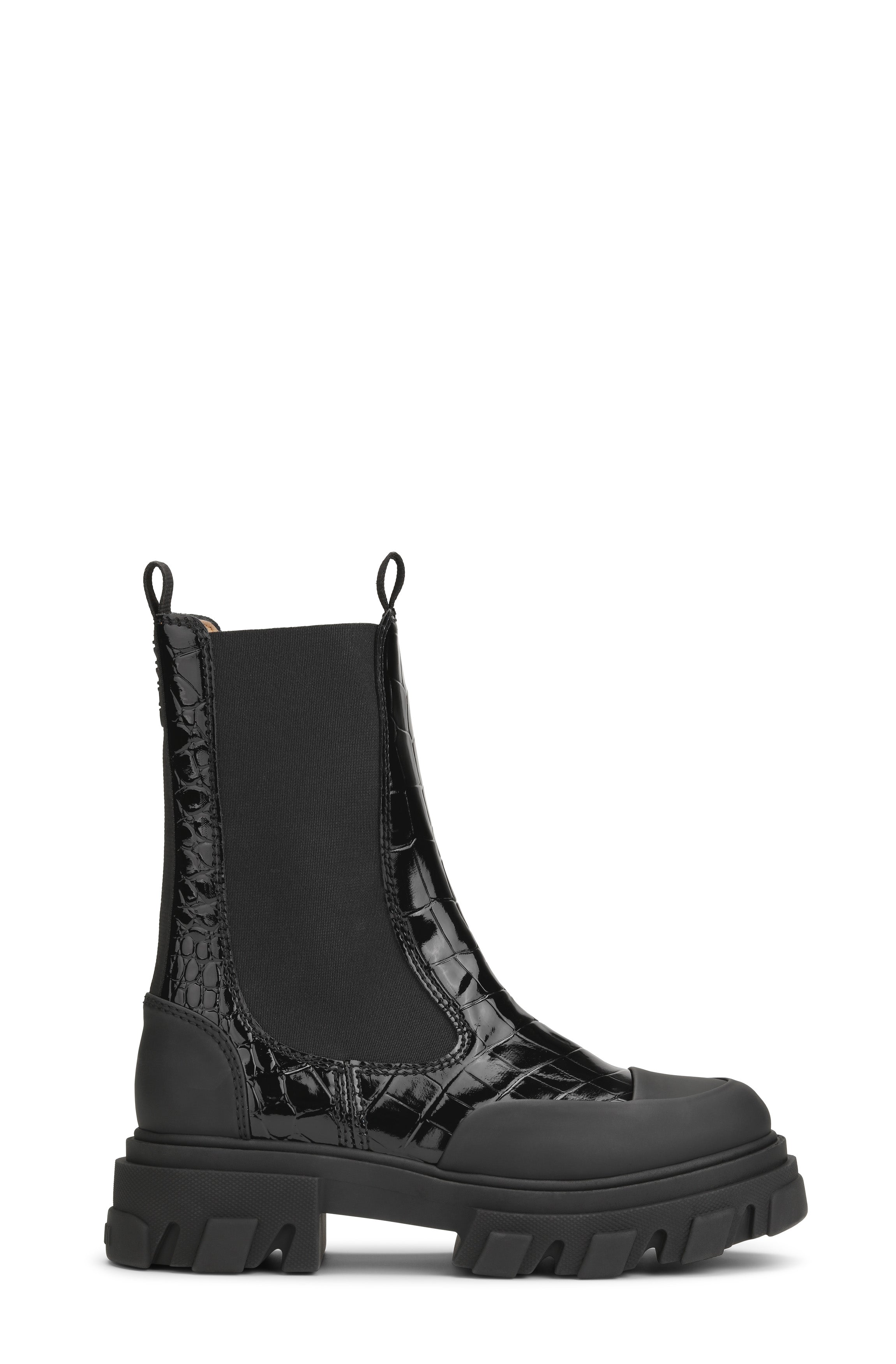 Ganni Cleated Mid Chelsea Boot Naplack Croc - Black Women's Shoes - Sloane Boutique
