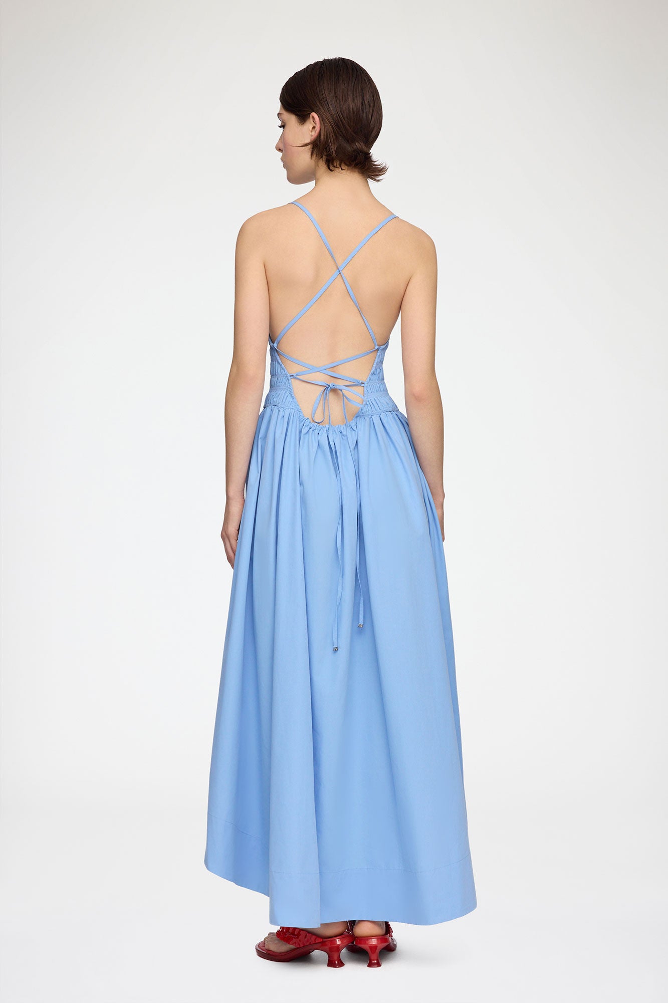 GANNI Compact Poplin Long Smocked Dress - Azurine Dresses - Sloane Boutique