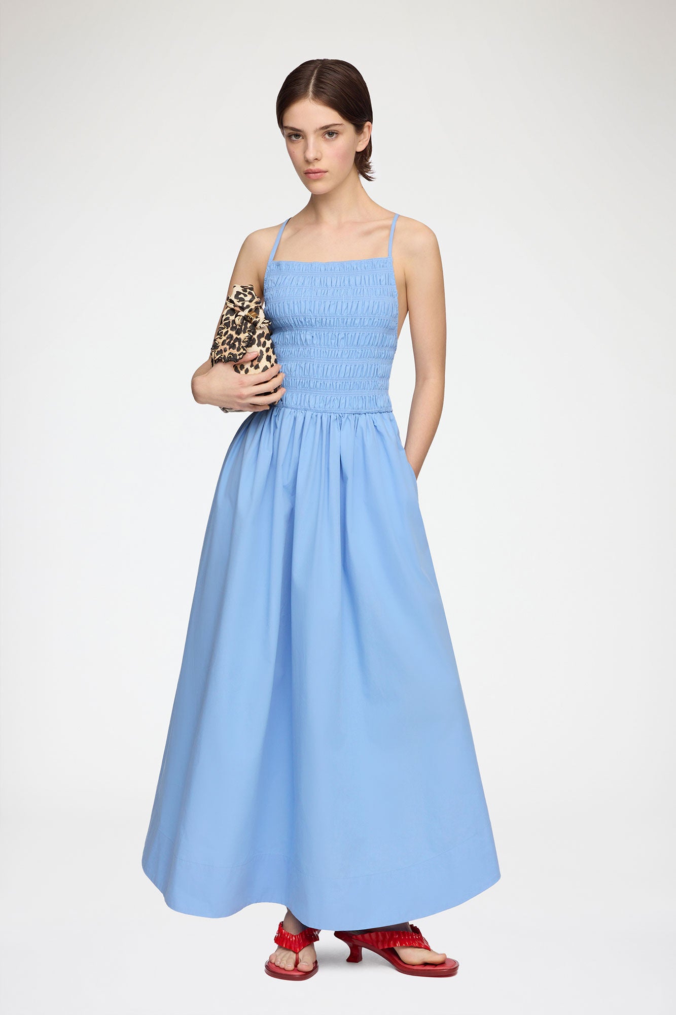 GANNI Compact Poplin Long Smocked Dress - Azurine Dresses - Sloane Boutique