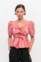 Ganni Crinkled Taffeta Tie Strap Blouse - Red Alert Women's Tops - Sloane Boutique