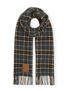 Ganni Double Face Wool Check Scarf - Charcoal Grey Accessories - Sloane Boutique